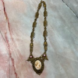 175 Vintage Brass Cameo Necklace