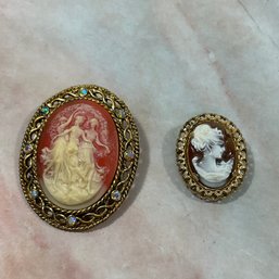 174 Two Vintage Faux Cameo Brooches/Pins