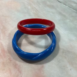 173 Lot Of Two Blue And Red Bangle Bracelets