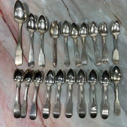 152 Lot Of Twenty Silver Detailed Spoons, Holloway, Palmer And Bachelders, Lincoln, F.B. Cook, Nathan Storrs