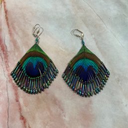 193 Authentic Peacock Feather Beaded Earrings