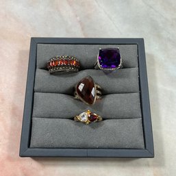 194 Lot Of Four Vintage Sterling Silver Multi-Colored Gem Rings