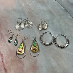 199 Lot Of Five Sterling Silver Iridescent Earrings