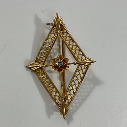 003 10k Gold Art Deco Vintage Diamond Chip Brooch Pin, 1 Gram