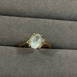 005 14k Gold Aquamarine Stone Diamond Chip Ring Size 5.5, 1 Gram