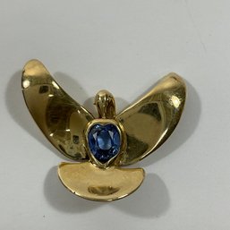 012 14k Gold Love Dove Sapphire Heart Stone Necklace Pendant, 1 Gram