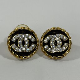 014 Vintage Chanel Gold Tone, Rhinestone Costume Jewelry Earrings