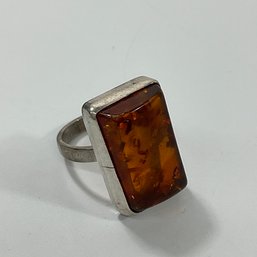 019 Sterling Silver Amber Stone Ring Size 5.5