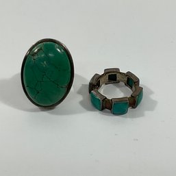 031 Lot Of Two Vintage Sterling Silver Chunky Turquoise Rings
