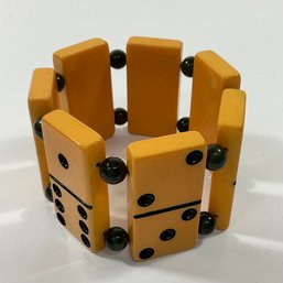 034 Vintage Bakelite Orange Dominos Cuff Bracelet