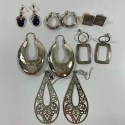 026 Lot Of Six Sterling Silver Pairs Of Earrings, Hoops, Studs, Danglers