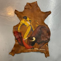 001 Hand Painted Bull Rider Painting On Animal Hide 33' X 24'