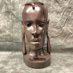 011 Vintage African Maasai Moran ( Warrior) Hand Carved Ebony Wood Head Bust