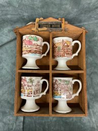 013 Vintage Coffee House Set Of Four T-Cups Plus Display Case Made In Japan
