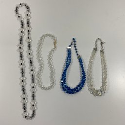 079 Lot Of Four Vintage Glass And Faux Glass Beaded Necklaces, Blue Necklace Signed 'Laguna'
