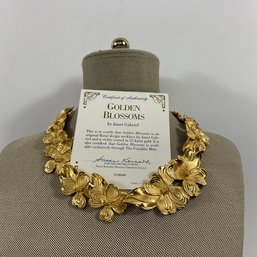 072 Vintage Golden Blossoms By Janet Gabriel Gold Tone Statement Flower Necklace/Choker