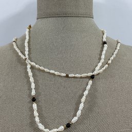 070 Lot Of Two Vintage Pearl And Black Onyx Beaded Necklaces