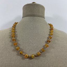 065 Vintage Hand Painted Yellow/ Gold  Murano Beaded Necklace