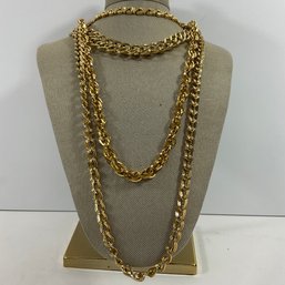 064 Lot Of Four Gold Tone Gold Chain Costume Jewelry Necklaces, Napier, Monet