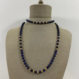 063 14k Gold Vintage Lapis Lazuli Beaded Necklace