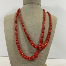 047 Lot Of Two Vintage Coral Beaded Necklaces