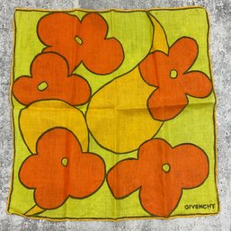 090 Vintage Givenchy Linen Orange And Yellow Floral Handkerchief