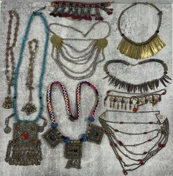 107 Lot Of Ten Afghan Tribal Style Metal Handmade Necklaces