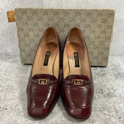 110 Vintage Gucci Red Leather Loafer Style Small Womens Heels Size 36