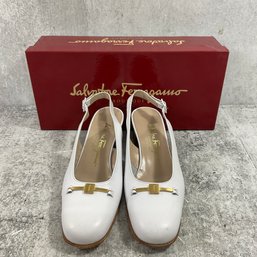 113 Vintage Salvatore Ferragamo Boutique White Leather Womens Italy Shoes Size 7
