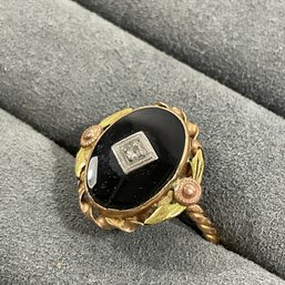 118 Antique Victorian Black Onyx 14k Gold Twisted Band Ring Size 5.5, 3 Grams