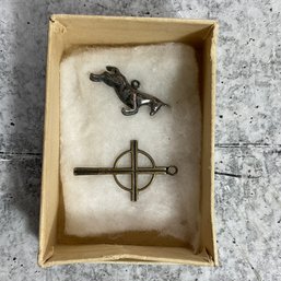 027 Sterling Silver Cross And Unicorn Charms
