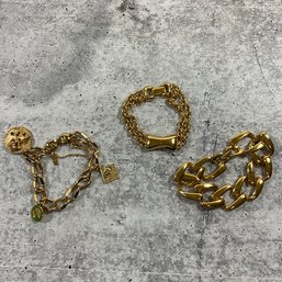 015 Set Of 3 Gold Colored Chain Link Charm Bracelets