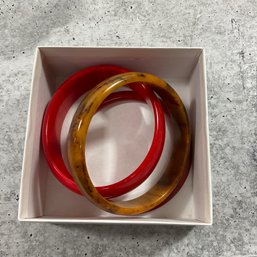 011 Set Of 4 Bakelite Thick And Skinny Bangles Red Orange And Brown