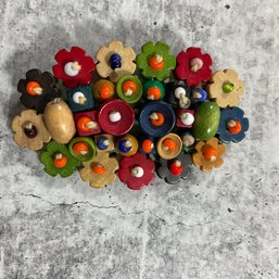 014 Antique 1940s Multicolored Rare Wood Beaded Germany Pin