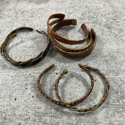 021 Set Of 7 Bronze, Silver, And Gold Cuff/Bangle Spiral Bracelets