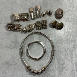 052 Lot Of 10 Mexico Sterling Silver Jewelry, Earrings, Pin, Bracelet, & Necklace.