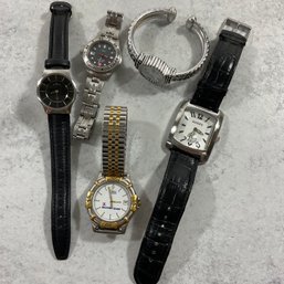 054 Lot Of 5 Silver, Gold, And Leather Watches