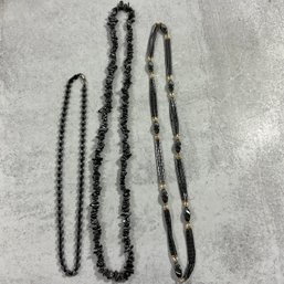062 Lot Of 3 Hematite Stone Necklaces