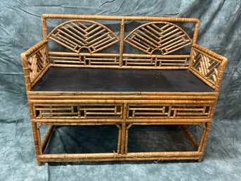 005 Antique Bamboo Side Bench With Fan Designed Back
