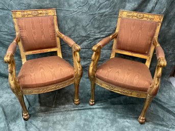 006 Pair Of Two (2) French Neoclassical Empire Swan Carved Side Chairs