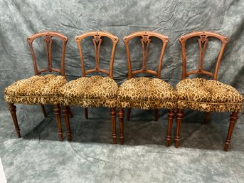 008 Set Of Four (4) Antique Leopard Upholstered Sheraton Style Chairs
