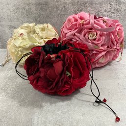 131 Lot Of Three Handmade Decorative Rose Bouquet Handbags, Holly Moore Los Angeles, Dickson & Dickson