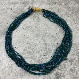 070 Shades Of Blue Glass Beaded 12-layered Vintage Necklace