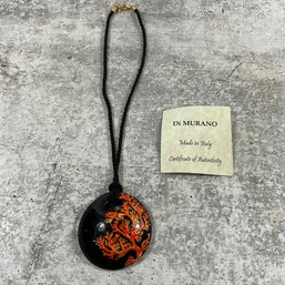 069 Murano Glass Handmade Necklace With Orange Coral Painting