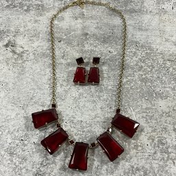 073 Coldwater Creek Red Statement Necklace And Matching Earrings