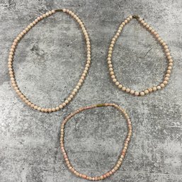 083 Lot Of 3 Vintage Pink Blush Coral Beaded Necklaces