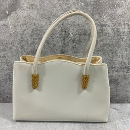 133 Vintage Miss Lewis White Leather Gold Tone Hardware Purse Handbag