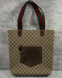 135 Vintage Gucci Leather/Canvas Web Sherry Line Tote Bag