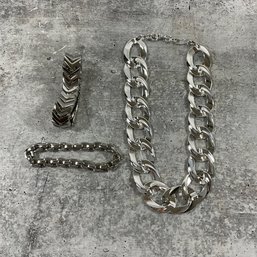 088 Lot Of 3 Stainless Steel Chain Jewelry, Necklace, And 2 Bracelets