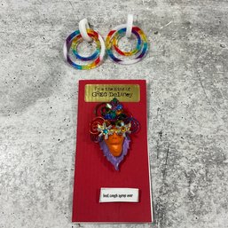 100 Rainbow Hoop Earrings And 1980's Art Style Brooches